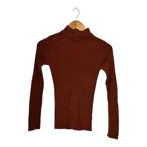 Express | Brown Mock Neck Long Sleeve Ribbed Shirt | Size: XS